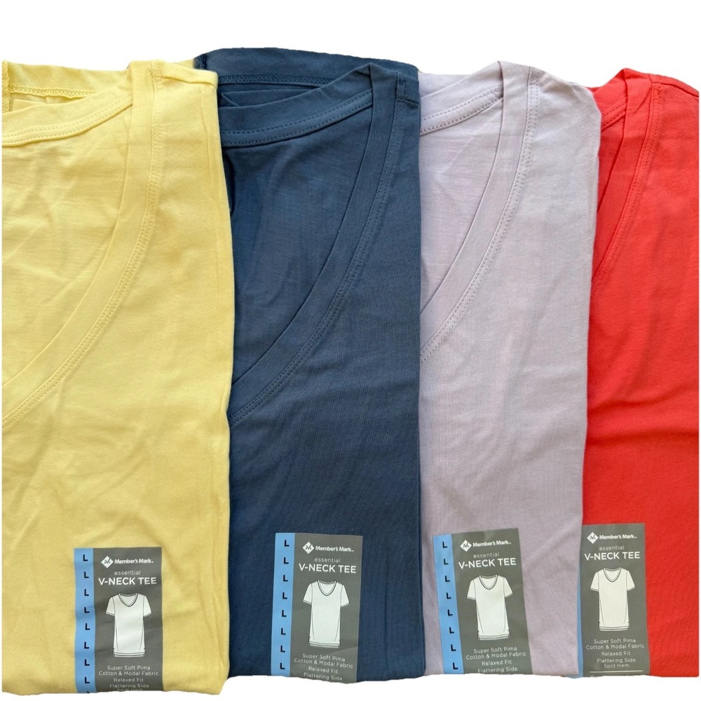 Basic V-Neck Tee 4-Pack Womens L  Relaxed Lighweight Spring Summer Essentials